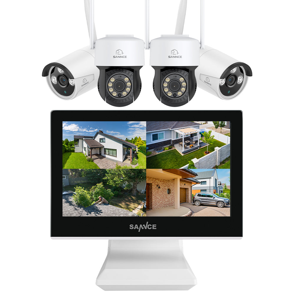 SANNCE 10 Channel Wireless PT Security Camera System, 5MP NVR w/ LCD Monitor, 5MP Wireless PT Security Camera, Pan Tilt 2Pcs IP Cameras AI