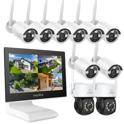 2K Super HD PT 10 Channel NVR w/3MP Wireless Pan & Tilt IP Camera System, 10.1'' LCD Monitor, Pack of 10 Cameras, Two-Way Voice Intercom, Customized Motion Areas, Smart Motion Alerts, AI Human Recognition, Work with Alexa 2K Super HD PT 10 Channel NVR w/3MP Wireless Pan & Tilt IP Camera System, 10.1'' LCD Monitor, Pack of 10 Cameras, Two-Way Voice Intercom, Customized Motion Areas, Smart Motion Alerts, AI Human Recognition, Work with Alexa