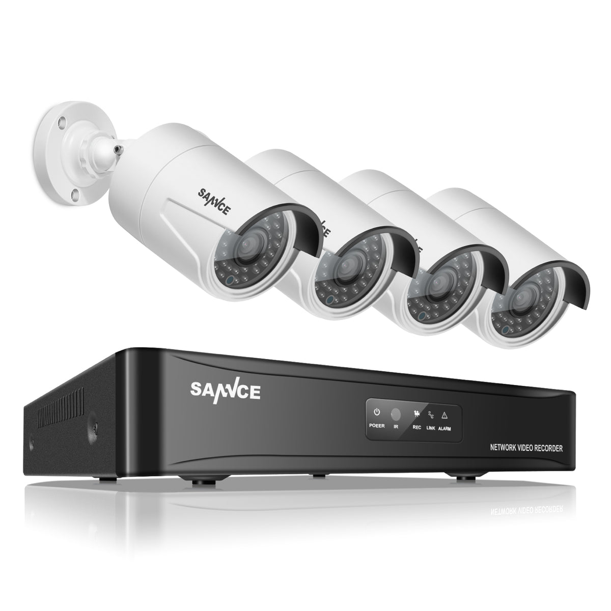 960P PoE Security Camera System, 4-Channel Wired PoE NVR with 4 Bullet CCTV IP Cameras, Motion Detection, IP66 Weatherproof