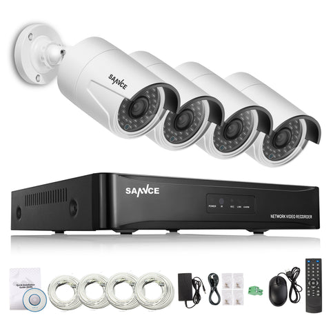 960P PoE Security Camera System, 4-Channel Wired PoE NVR with 4 Bullet CCTV IP Cameras, Motion Detection, IP66 Weatherproof