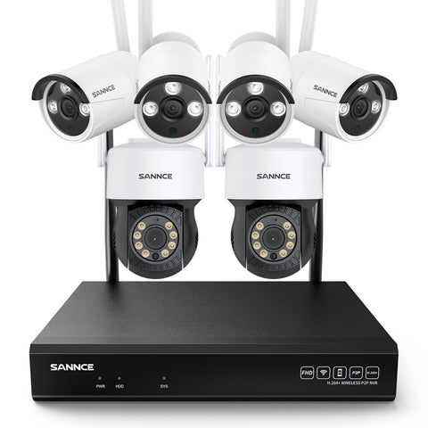SANNCE 8MP 10-Channel Wireless PT & Bullet Camera System, 8MP NVR, 3MP Pan & Tilt WiFi IP Cameras, Audio Recording, AI Human Detection, Work With Alexa (2xPTZ camera, 4xBullet camera and 8MP 10CH NVR) SANNCE 8MP 10-Channel Wireless PT & Bullet Camera System, 8MP NVR, 3MP Pan & Tilt WiFi IP Cameras, Audio Recording, AI Human Detection, Work With Alexa (2xPTZ camera, 4xBullet camera and 8MP 10CH NVR)