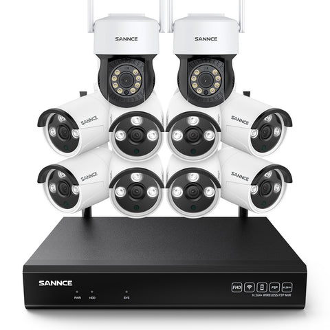 3MP 10-Channel Wireless CCTV PT & Bullet Camera System, 5MP NVR, Pan & Tilt WiFi IP Cameras, Audio Recording, AI Human Detection, Work With Alexa (2xPTZ camera, 6xBullet camera and 5MP 10CH NVR)