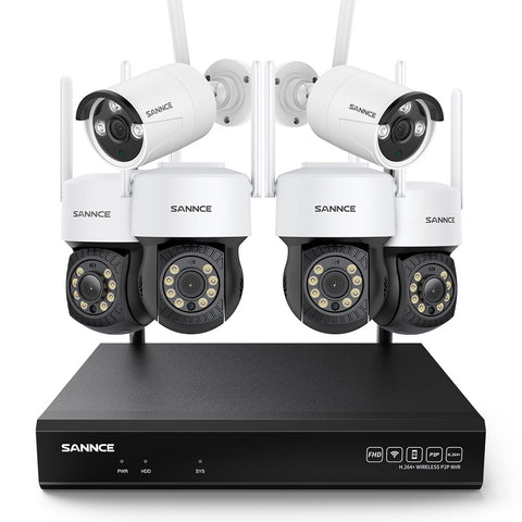 SANNCE 8MP 10-Channel Wireless CCTV PT & Bullet Camera System, 8MP NVR, 3MP Pan & Tilt WiFi IP Cameras, Audio Recording, AI Human Detection, Work With Alexa (4xPTZ camera, 2xBullet camera and 8MP 10CH NVR) SANNCE 8MP 10-Channel Wireless CCTV PT & Bullet Camera System, 8MP NVR, 3MP Pan & Tilt WiFi IP Cameras, Audio Recording, AI Human Detection, Work With Alexa (4xPTZ camera, 2xBullet camera and 8MP 10CH NVR)