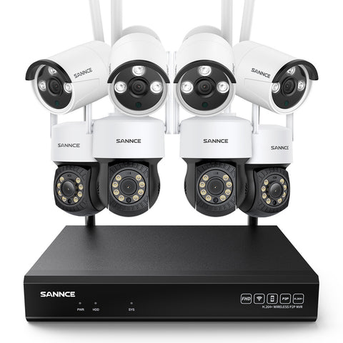 SANNCE 5MP 10-Channel Wireless CCTV PT & Bullet Camera System, 8MP NVR, 3MP Pan & Tilt WiFi IP Cameras, Audio Recording, AI Human Detection, Work With Alexa (4xPTZ camera, 4xBullet camera and 8MP 10CH NVR) SANNCE 5MP 10-Channel Wireless CCTV PT & Bullet Camera System, 8MP NVR, 3MP Pan & Tilt WiFi IP Cameras, Audio Recording, AI Human Detection, Work With Alexa (4xPTZ camera, 4xBullet camera and 8MP 10CH NVR)