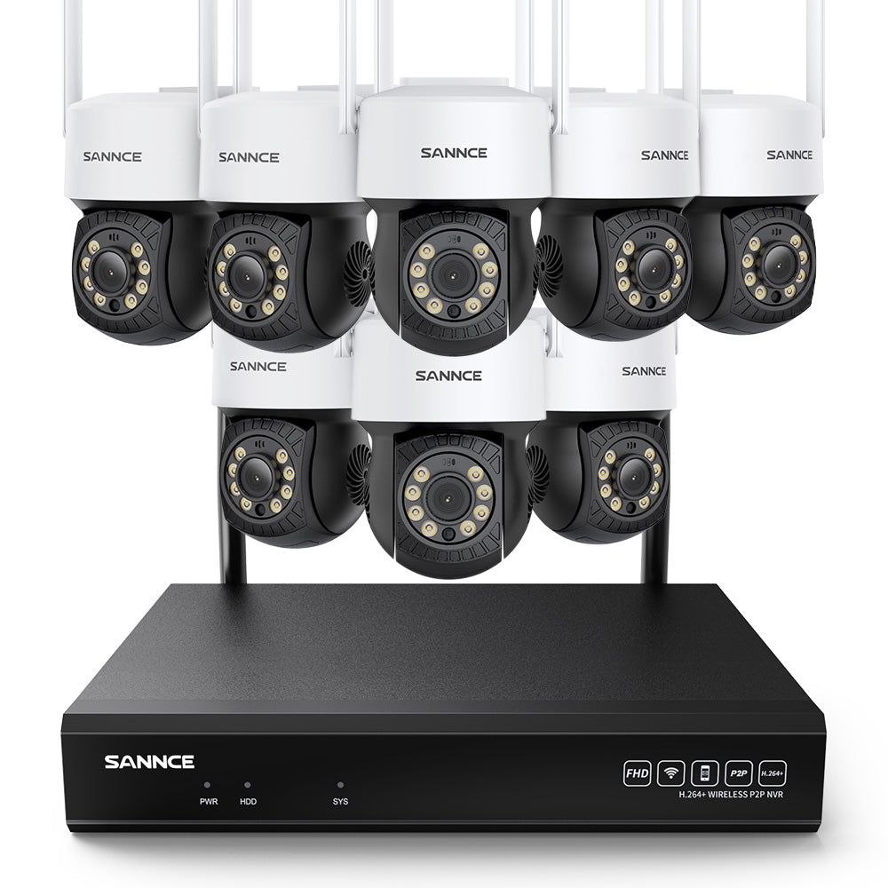 5MP 10-Channel 8 PCS Wireless PT Security Camera System, Pan & Tilt, Two-Way Audio, IP66 Waterproof, Smart AI Human Detection, Work With Alexa