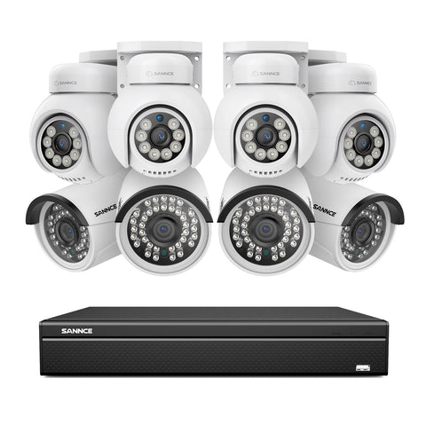 16 Channel 4K PoE Bullet & PT Security Camera System, 8MP Outdoor PoE IP Cameras, Pan & Tilt, ONVIF Supported NVR, Two-Way Audio, Smart Human/Vehicle Detection(4x PT Cameras+4x IP Cameras) 16 Channel 4K PoE Bullet & PT Security Camera System, 8MP Outdoor PoE IP Cameras, Pan & Tilt, ONVIF Supported NVR, Two-Way Audio, Smart Human/Vehicle Detection(4x PT Cameras+4x IP Cameras)
