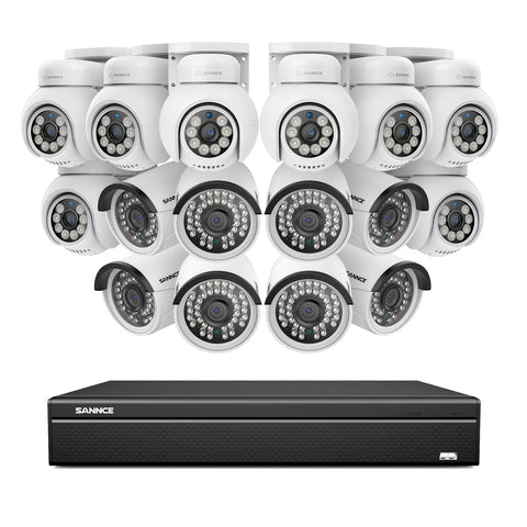 16 Channel 4K H.265+ PoE NVR System - 16x 8MP Outdoor Cameras (8 PTZ + 8 Bullet), AI Human/Vehicle Detection, Two-Way Audio, ONVIF Compliant 16 Channel 4K H.265+ PoE NVR System - 16x 8MP Outdoor Cameras (8 PTZ + 8 Bullet), AI Human/Vehicle Detection, Two-Way Audio, ONVIF Compliant