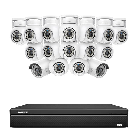 16 Channel 4K PoE Bullet & PT Security Camera System, 8MP Outdoor PoE IP Cameras, Pan & Tilt, ONVIF Supported NVR, Two-Way Audio, Smart Human/Vehicle Detection(14x PT Cameras+2x IP Cameras) 16 Channel 4K PoE Bullet & PT Security Camera System, 8MP Outdoor PoE IP Cameras, Pan & Tilt, ONVIF Supported NVR, Two-Way Audio, Smart Human/Vehicle Detection(14x PT Cameras+2x IP Cameras)