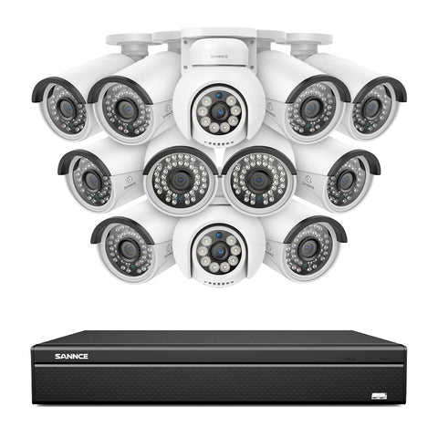 16 Channel 4K PoE Bullet & PT Security Camera System, 8MP Outdoor PoE IP Cameras, Pan & Tilt, ONVIF Supported NVR, Two-Way Audio, Smart Human/Vehicle Detection(2x PT Cameras+10x IP Cameras) 16 Channel 4K PoE Bullet & PT Security Camera System, 8MP Outdoor PoE IP Cameras, Pan & Tilt, ONVIF Supported NVR, Two-Way Audio, Smart Human/Vehicle Detection(2x PT Cameras+10x IP Cameras)