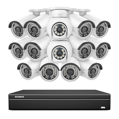 16 Channel 4K PoE Bullet & PT Security Camera System, 8MP Outdoor PoE IP Cameras, Pan & Tilt, ONVIF Supported NVR, Two-Way Audio, Smart Human/Vehicle Detection (12x IP Cameras+2x PT Cameras) 16 Channel 4K PoE Bullet & PT Security Camera System, 8MP Outdoor PoE IP Cameras, Pan & Tilt, ONVIF Supported NVR, Two-Way Audio, Smart Human/Vehicle Detection (12x IP Cameras+2x PT Cameras)