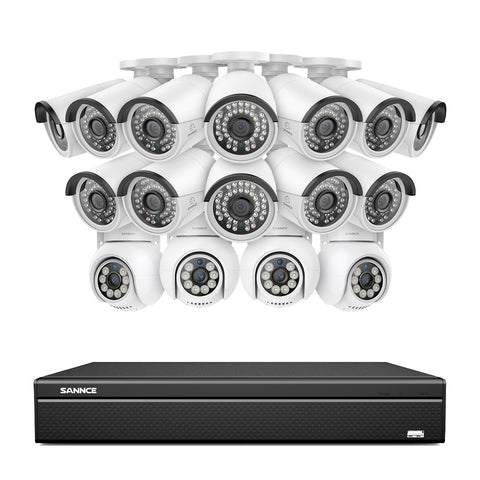 16 Channel 4K PoE Bullet & PT Security Camera System, 8MP Outdoor PoE IP Cameras, Pan & Tilt, ONVIF Supported NVR, Two-Way Audio, Smart Human/Vehicle Detection(4x PT Cameras+12x IP Cameras) 16 Channel 4K PoE Bullet & PT Security Camera System, 8MP Outdoor PoE IP Cameras, Pan & Tilt, ONVIF Supported NVR, Two-Way Audio, Smart Human/Vehicle Detection(4x PT Cameras+12x IP Cameras)