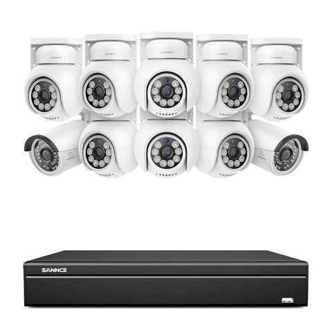 16 Channel 4K PoE Bullet & PT Security Camera System, 8MP Outdoor PoE IP Cameras, Pan & Tilt, ONVIF Supported NVR, Two-Way Audio, Smart Human/Vehicle Detection (2x IP Cameras+8x PT Cameras) 16 Channel 4K PoE Bullet & PT Security Camera System, 8MP Outdoor PoE IP Cameras, Pan & Tilt, ONVIF Supported NVR, Two-Way Audio, Smart Human/Vehicle Detection (2x IP Cameras+8x PT Cameras)