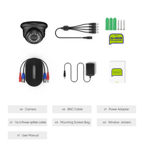 Certified Refurbished, 1080P Security Camera Kit, 100 ft IR Night Vision, Digital WDR & DNR, IP66 Waterproof for Indoor and Outdoor, Pack of 4 Certified Refurbished, 1080P Security Camera Kit, 100 ft IR Night Vision, Digital WDR & DNR, IP66 Waterproof for Indoor and Outdoor, Pack of 4