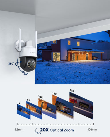 Wireless Outdoor PTZ Security IP Camera - 5MP, 20X Optical Zoom, High Speed, 5.3-106mm Lens, Color Night Vision, AI Human Detect & Auto Tracking, Two-Way Audio, H.265, Support RTSP & ONVIF, FTP & SMTP Alarm