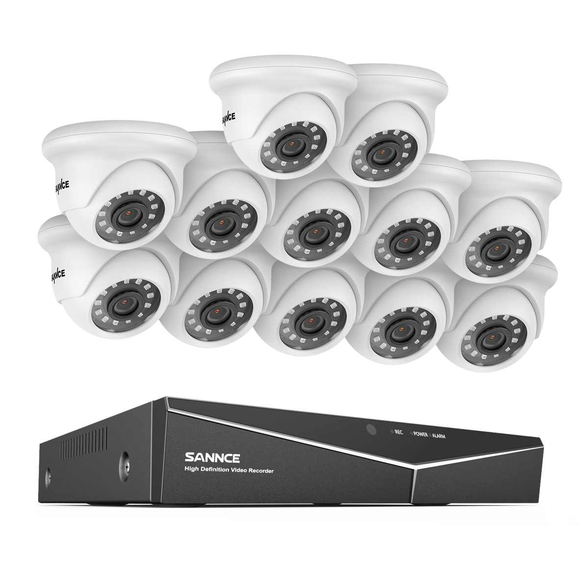 1080p 16 Channel 12 Camera Outdoor Wired Security System, Smart Motion Detection, 100 ft Infrared Night Vision, IP66 Weatherproof