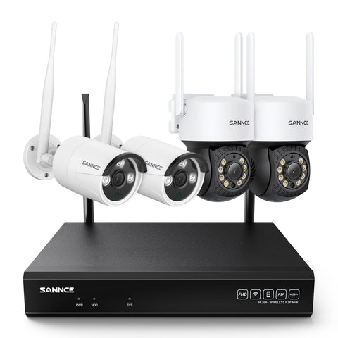 SANNCE 10 Channel 5MP Wireless CCTV Camera System,  Pan 350° Tilt 90° 3MP Outdoor Security Camera, Audio Recording, AI Human Detection, (2xPTZ camera, 2xBullet camera and 5MP 10CH NVR)