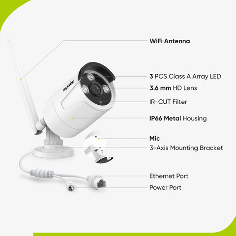 3MP 10-Channel Wireless Security Camera System, 5MP NVR, Audio Recording, IP66 Waterproof, Smart AI Human Detection, Work With Alexa (4xBullet camera and 5MP 10CH NVR)