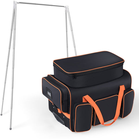 Dance Bag with Garment Rack, 23" Dance Costumes Rolling Garment Bags For Travel, Garment Duffle Bag For Dance Competition Travel Bag with Garment Rack (Black with Orange Trim)