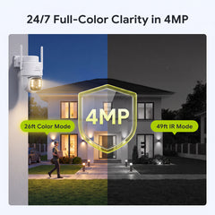 Pack 2 4MP Solar-powered Wire-free PT Outdoor Security Cameras with 8000mAh Battery & Solar Panel