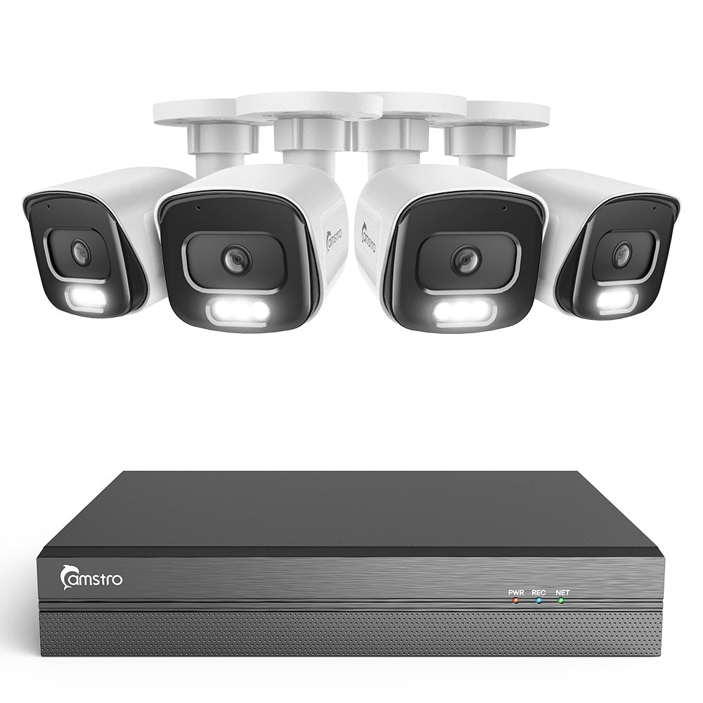 Camstro 4K 8-Channel POE CCTV Camera Security System, 4K NVR w/4 5MP IP Cameras, Color Night Vision, Customized Motion Area, Comprehensive Smart Detection, Two-Way Audio Intercom, IP67 Weatherproof