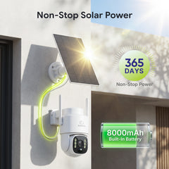 Pack 2 4MP Solar-powered Wire-free PT Outdoor Security Cameras with 8000mAh Battery & Solar Panel