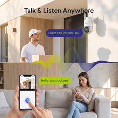 Pack 2 4MP Solar-powered Wire-free PT Outdoor Security Cameras with 8000mAh Battery & Solar Panel