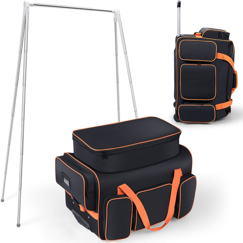 Dance Bag with Garment Rack, 23" Dance Costumes Rolling Garment Bags For Travel, Garment Duffle Bag For Dance Competition Travel Bag with Garment Rack (Black with Orange Trim)