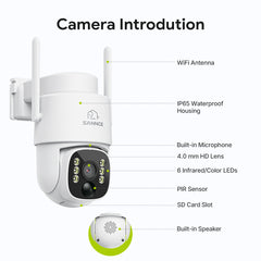 Pack 2 4MP Solar-powered Wire-free PT Outdoor Security Cameras with 8000mAh Battery & Solar Panel