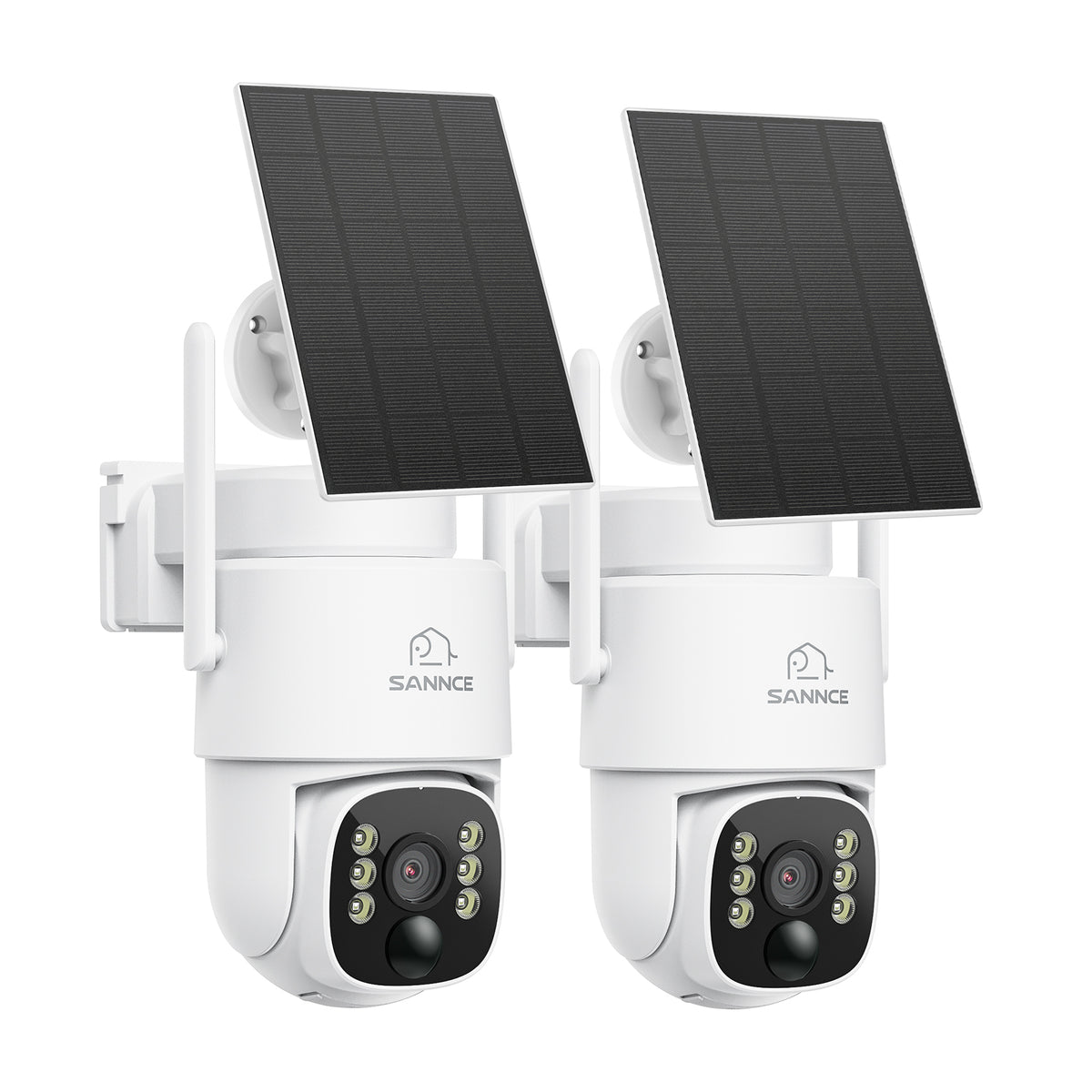 Pack 2 4MP Solar-powered Wire-free PT Outdoor Security Cameras with 8000mAh Battery & Solar Panel