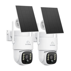 Pack 2 4MP Solar-powered Wire-free PT Outdoor Security Cameras with 8000mAh Battery & Solar Panel