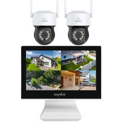 10 Channel 5MP Wireless PT Security Camera System w/ 10.1" LCD Monitor, Pan & Tilt IP Cameras AI Human Detection, Remote Access, Smart Motion Alerts, Work with Alexa