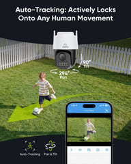 HR500 - 5MP Outdoor PT PoE Security Camera, Pan & Tilt, AI Human & Vehicle Detection & Auto Tracking, Color Night Vision, Support microSD Card Slot