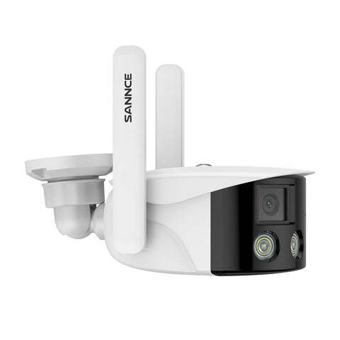 Pack of 2, WiFi Panoramic Outdoor Security Camera - Dual Lens, 2K 4MP, 180° Ultra Wide Angle, Color Night Vision, Human & Vehicle Smart Detection, Two-Way Audio, Works with Alexa & Google