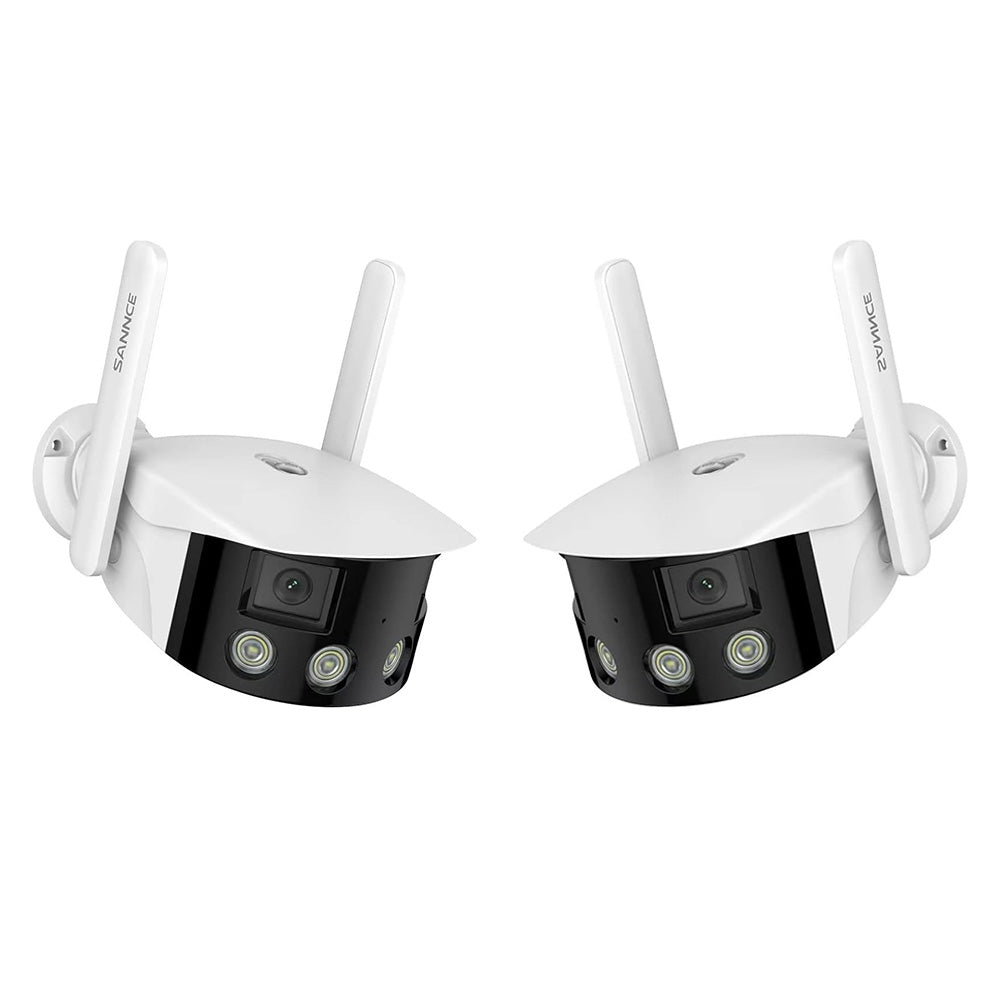 Pack of 2, WiFi Panoramic Outdoor Security Camera - Dual Lens, 2K 4MP, 180° Ultra Wide Angle, Color Night Vision, Human & Vehicle Smart Detection, Two-Way Audio, Works with Alexa & Google