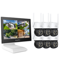 10 Channel NVR w/5MP Wireless Pan & Tilt Security Camera System, 10.1" LCD Monitor, 6 PCS PT Dome IP Cameras, Full-Colour Night Vision, Smart Auto Tracking, Two-Way Voice Intercom, Customized Motion Areas, Work with Alexa
