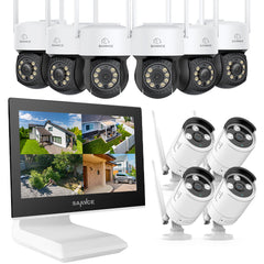 2K Super HD PT 10 Channel NVR w/3MP Wireless Pan & Tilt IP Camera System, 10.1'' LCD Monitor, Pack of 10 Cameras, Two-Way Voice Intercom, Customized Motion Areas, Smart Motion Alerts, AI Human Recognition, Work with Alexa