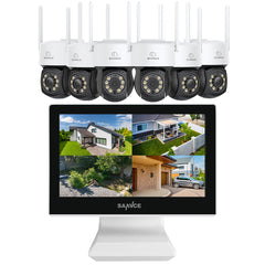10 Channel NVR w/5MP Wireless Pan & Tilt Security Camera System, 10.1" LCD Monitor, 6 PCS PT Dome IP Cameras, Full-Colour Night Vision, Smart Auto Tracking, Two-Way Voice Intercom, Customized Motion Areas, Work with Alexa