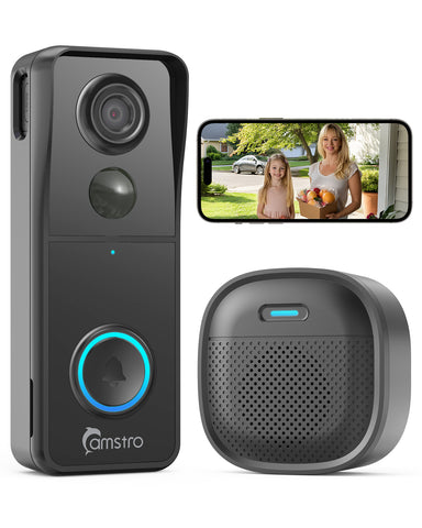 Camstro 5MP Wireless Video Doorbell, Motion Detection, 180-Day Battery Life, Night Vision, 2-Way Audio, Works with Alexa & Google Home, IP65 Weatherproof