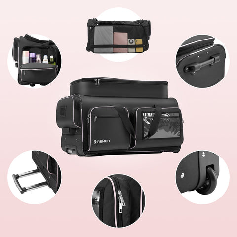 Dance Bag with Garment Rack, 28" Dance Costumes Rolling Garment Bags For Travel, Garment Duffle Bag For Dance Competition Travel Bag with Garment Rack (Black with Light Purple Trim)