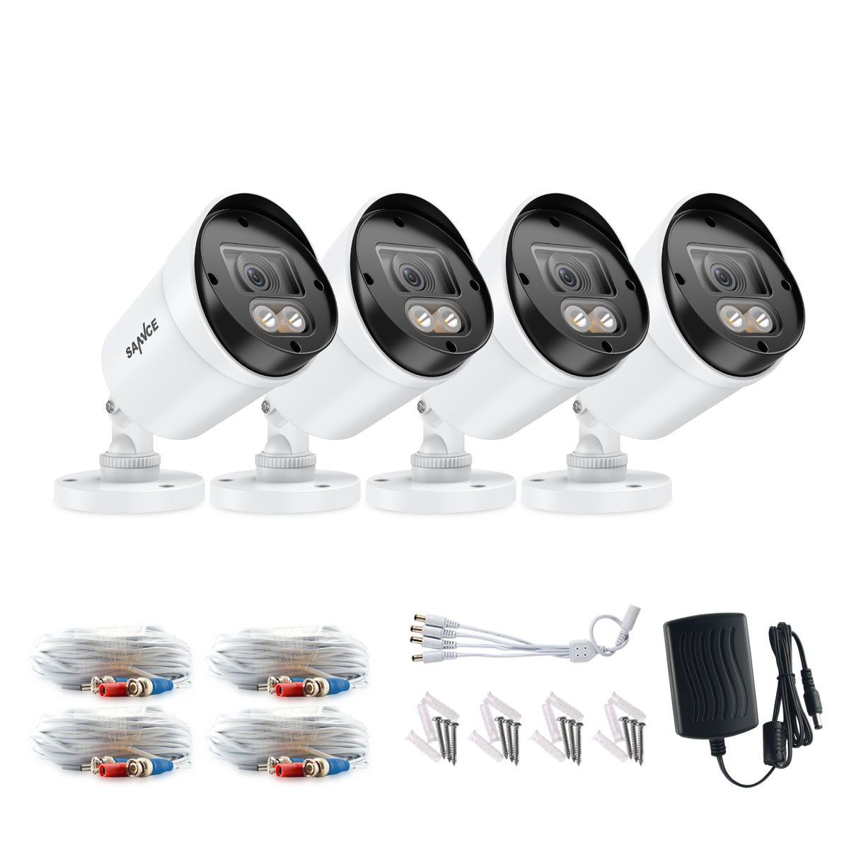SANNCE Full Color Night Vision 1080P TVI Bullet Wired Security Camera, 2 Warm Lights, IP66 Weatherproof for Indoor Outdoor, 100ft Clear Full Color Night Vision, No Power Supply