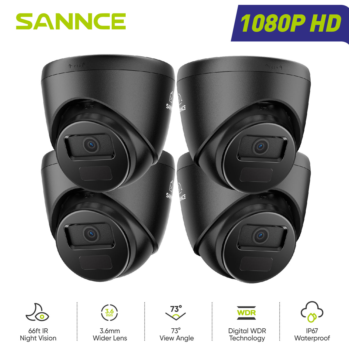 2MP 4pcs Outdoor Bullet CCTV Cameras, Smart Human / Vehicle / Motion Detection(4-Pack)
