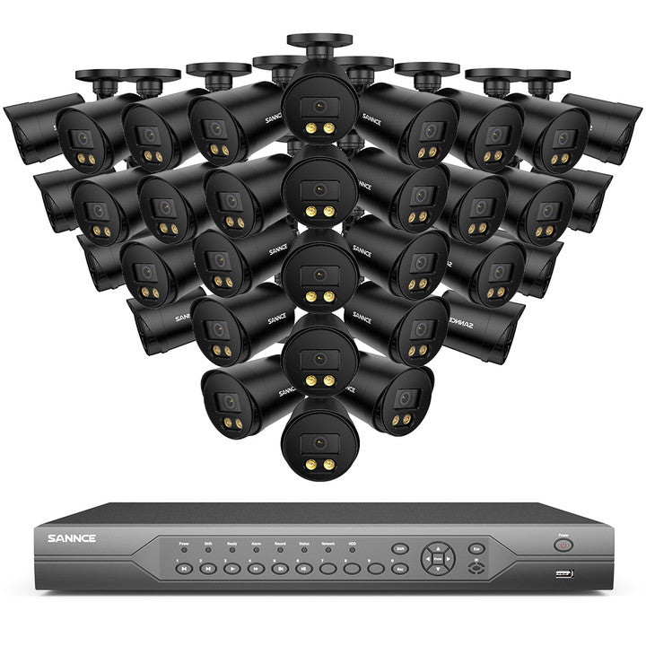 SANNCE CCTV Security Camera System 5MP Colour Night Vision, 32 Channel DVR Digital Video Recorder 5MP with Hard Drive, 32 PCS 1080P Surveillance Bullet Cameras Outdoor IP66, Motion Detection