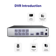 8 Channel 5MP Wired Security Camera System - Hybrid DVR, 2pcs 2MP Bullet Cameras, Outdoor & Indoor, Smart Motion Detection, Remote Access
