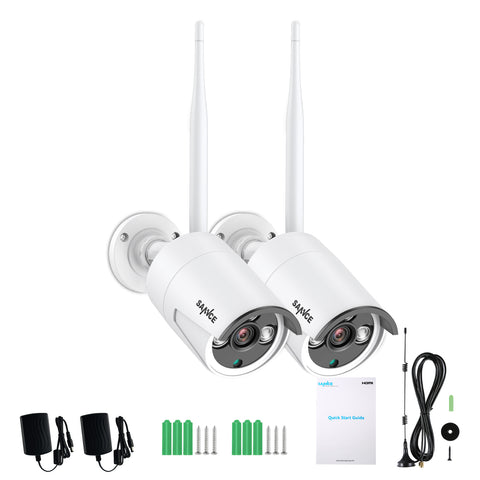Certified Refurbished 3MP Wireless Security Camera, 2Pcs WiFi IP Cameras for SANNCE N48WHE NVR, AI Human Detection, Work with Alexa, 100ft Night Vision, Remote Access & Smart Motion Alerts