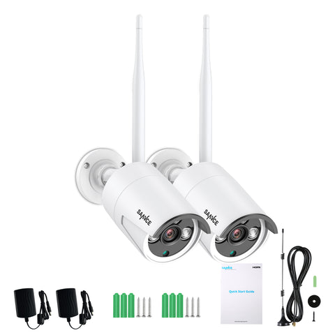 3MP Wireless Security Camera, 2Pcs WiFi IP Cameras for SANNCE N48WHE NVR, AI Human Detection, Work with Alexa, 100ft Night Vision, Remote Access & Smart Motion Alerts