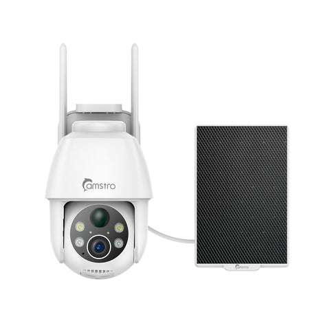 Camstro 3MP Outdoor Solar Powered Battery Security IP Cameras, 5200mAh Rechargeable Battery, 130¡ã Ultra Wide Angle, Color Night Vision, Human & Vehicle Smart Detection, Two-Way Audio, Works with Alexa & Google