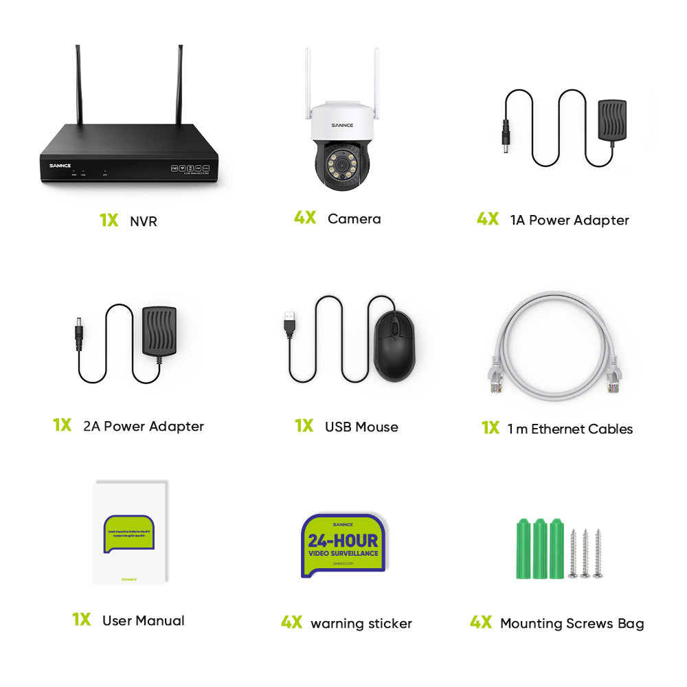 8MP 10-Channel 4 PCS Wireless PT Security Camera System, Pan & Tilt, Two-Way Audio, IP66 Waterproof, Smart AI Human Detection, Work With Alexa
