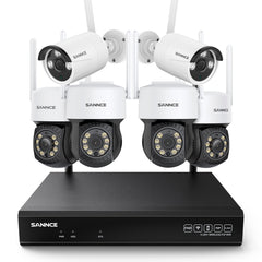 SANNCE 8MP 10-Channel Wireless CCTV PT & Bullet Camera System, 8MP NVR, 3MP Pan & Tilt WiFi IP Cameras, Audio Recording, AI Human Detection, Work With Alexa (4xPTZ camera, 2xBullet camera and 8MP 10CH NVR)