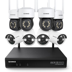 8MP 10-Channel Wireless PT & Bullet Security Camera System, Pan & Tilt, Two-Way Audio, IP66 Waterproof, Smart AI Human Detection, Work With Alexa