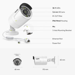 10 Channel 4K PoE Security Camera System, 6PCS 8MP Outdoor Metal IP Cameras, AI Human/Vehicle Detection, H.265+ Video Compression, Two-Way Audio